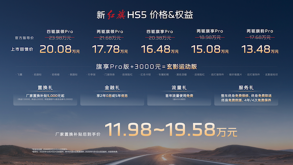 13.48万元起售，豪华中型SUV新红旗HS5上市